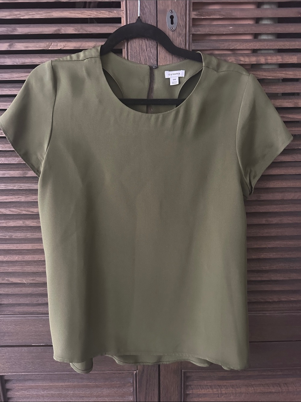 Cuyana Olive Short-Sleeve Round-Neck Blouse
